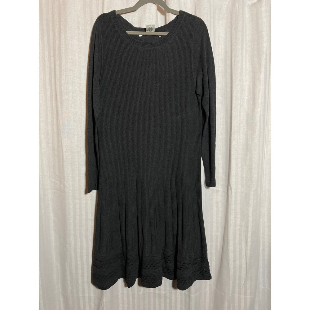 Max Studio Womens XL Dark Gray Ribbed Pointelle Knit Long Sleeve Sweater Dress